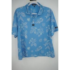 Bad Birdie Polo Shirt Mens Large Blue Tropical Toucan Print Golf Performance